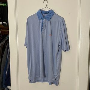 Southern Marsh. White and light blue. Large moisture wicking short sleeve polo